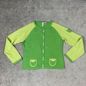 Vintage Twiggy Women’s XL Green Yellow Long Sleeve Button Down Cardigan Sweater